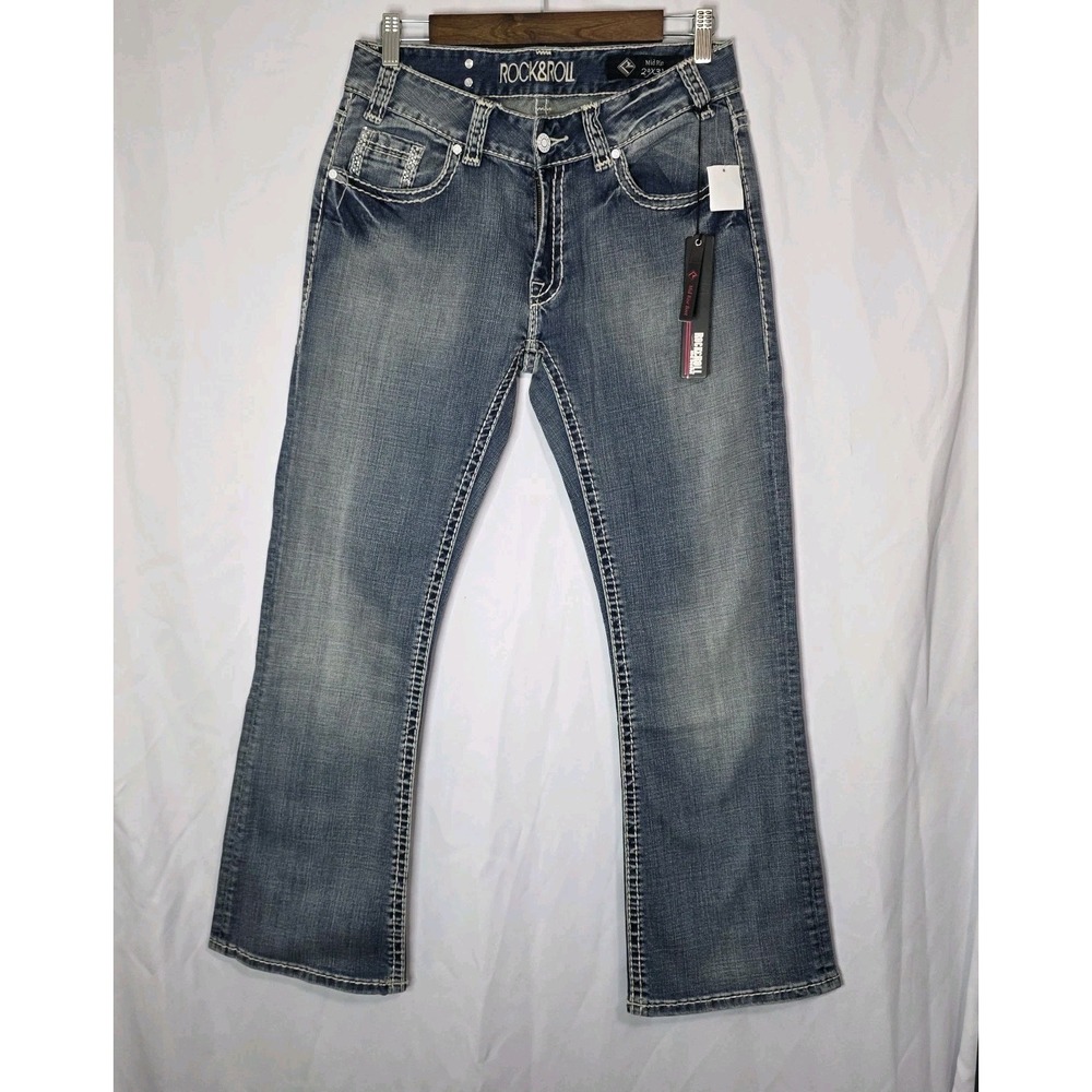 Rock & Roll Denim Mid Rise Bootcut Jeans 29x30‎ NWT Bling Pockets Western